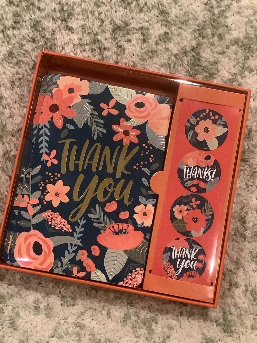 Thank You Boxed Floral Note Cards & Sticker Set of 12 NWT OCS Designs